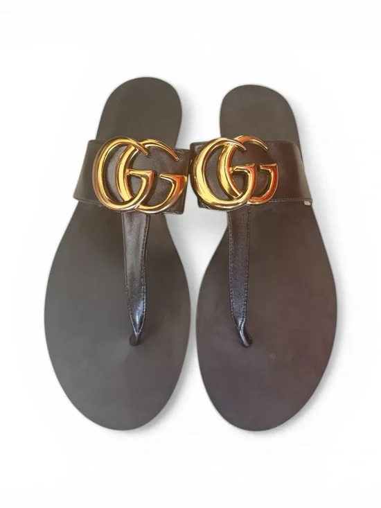 Gucci Black Leather GG Interlocking Logo Thong Sandals New euro 37 - Picture 4 of 4